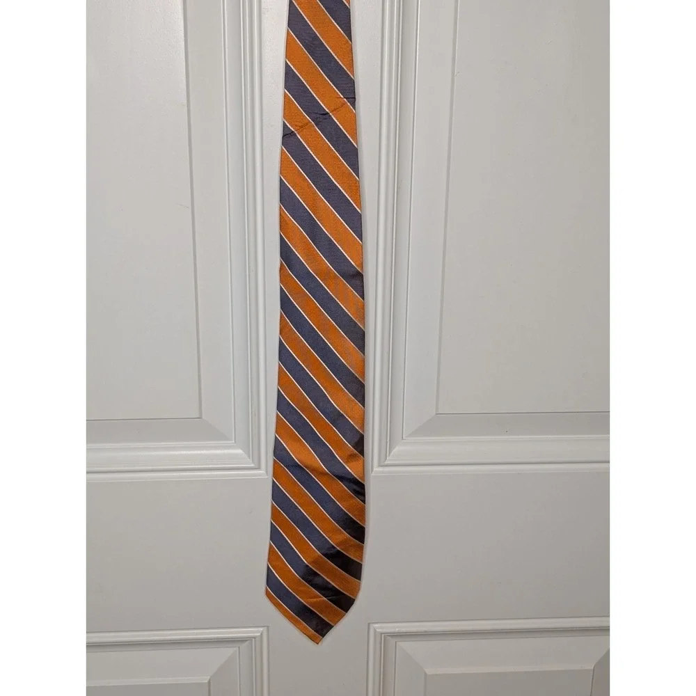 Jos A Bank Tie Silk Orange Purple Gray Striped 3.25